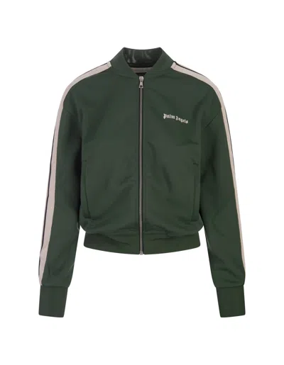 Palm Angels Forest Green Zip-up Sweatshirt With Logo