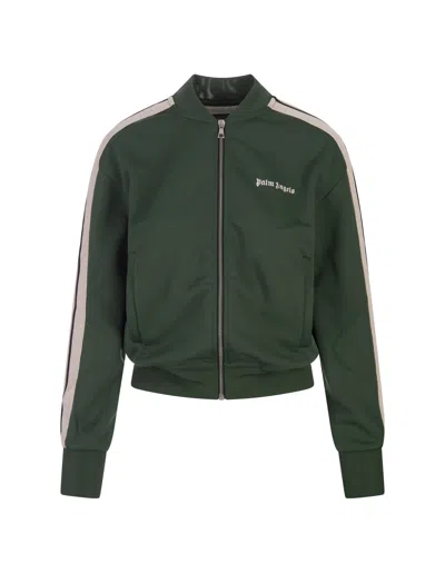 Palm Angels Logo Printed Zipped Track Jacket In Green