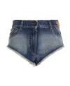 Palm Angels Frayed Hot Denim Shorts In Blue