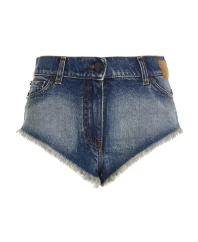 Palm Angels Frayed Hot Denim Shorts In Blue