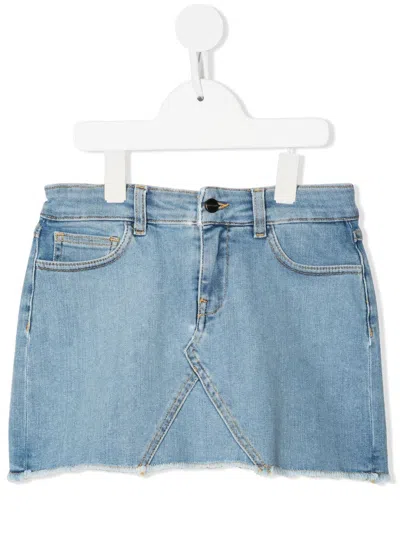 Palm Angels Kids' Fringed Denim Mini Skirt In Blue