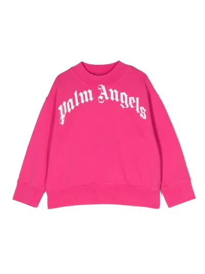 Palm Angels Kids' Logo-print Cotton Sweatshirt In Pink