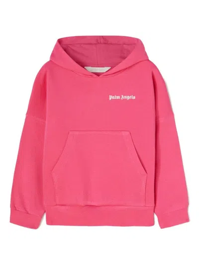 Palm Angels Kids' Fuchsia Hoodie With Logo In Pink