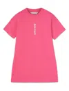 PALM ANGELS FUCHSIA MAXI T-SHIRT DRESS WITH FRONT AND BACK LOGO