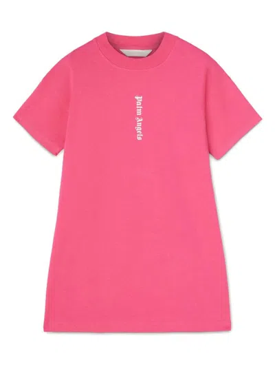 Palm Angels Kids' Fuchsia Maxi T-shirt Dress With Front And Back Logo In Pink