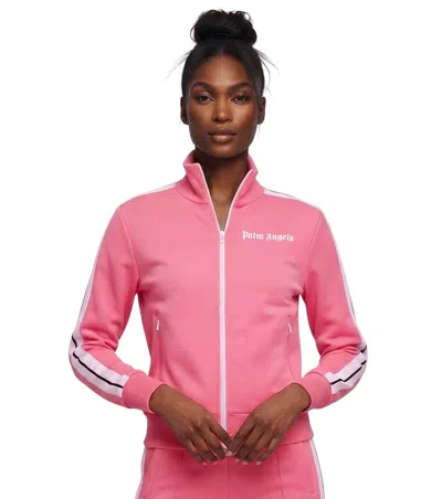 Palm Angels Fuchsia Stripes Mock Collar Sweatshirt In Pink