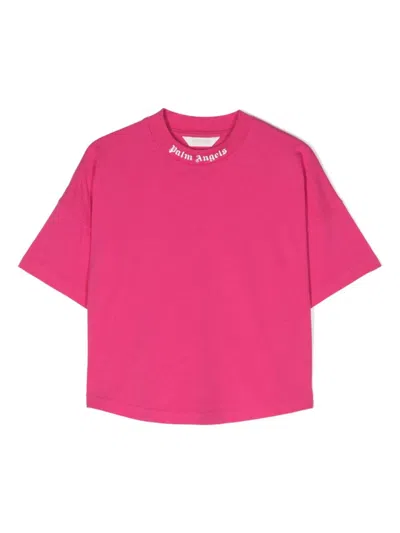 Palm Angels Kids' Logo-print Short-sleeve T-shirt In Pink