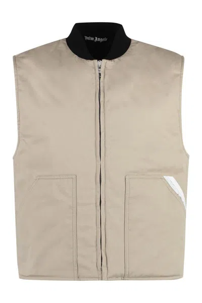 Palm Angels Full Zip Field Vest In Beige