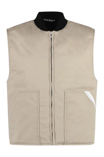 Palm Angels Full Zip Field Vest In Neutral