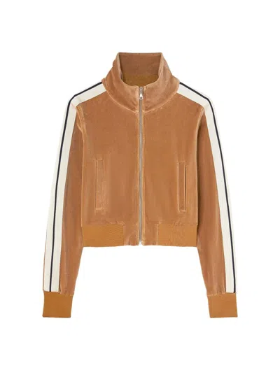 Palm Angels Full Zip Hoodie In Camel