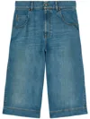 Palm Angels Lasered Curved Logo Denim Skater Bermuda In Blue