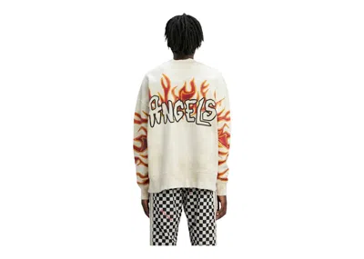 Pre-owned Palm Angels Garment Dye Palm Graffiti Flames Sweatshirt In Off White/black