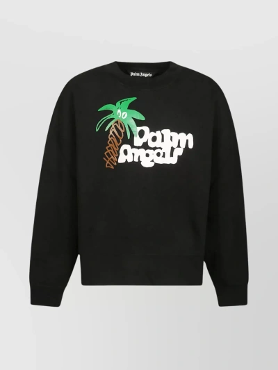 Palm Angels Gc Logo And Palm Sweater In Black