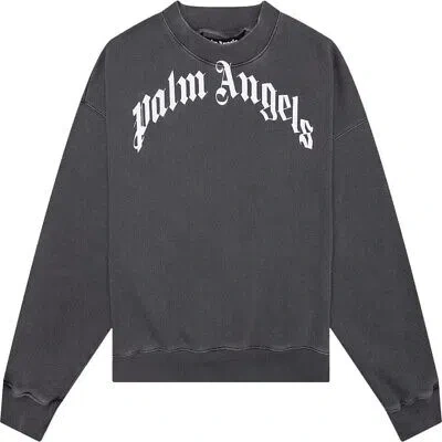 Pre-owned Palm Angels Gd Curved Logo Washed Black Jumper In Grey
