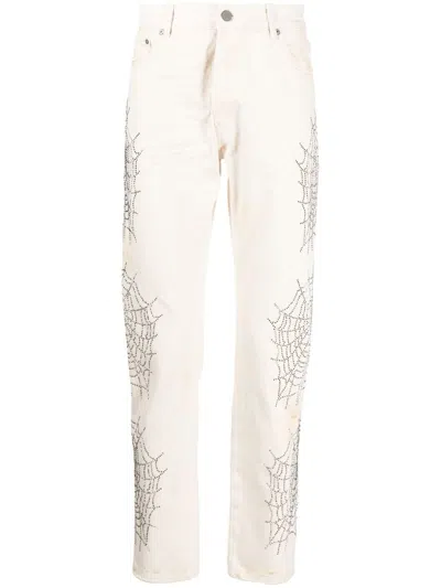 Palm Angels Slim-fit-jeans Mit Schmucksteinen In White