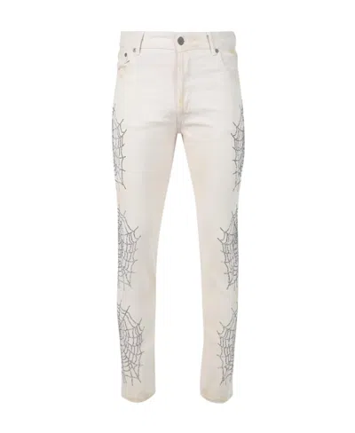 Palm Angels Gem Embellished Slim-cut Jeans In White