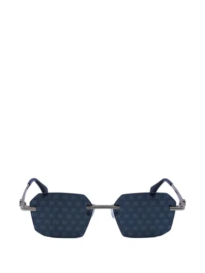 Palm Angels Geometric Rimless Logo-monogram Sunglasses In Blue