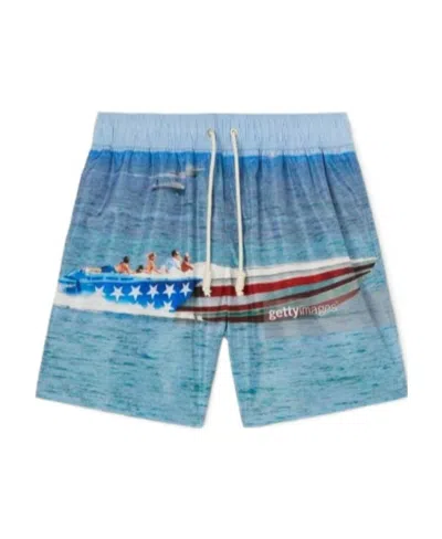 Palm Angels Getty Speedyboat Swimshorts In Blue