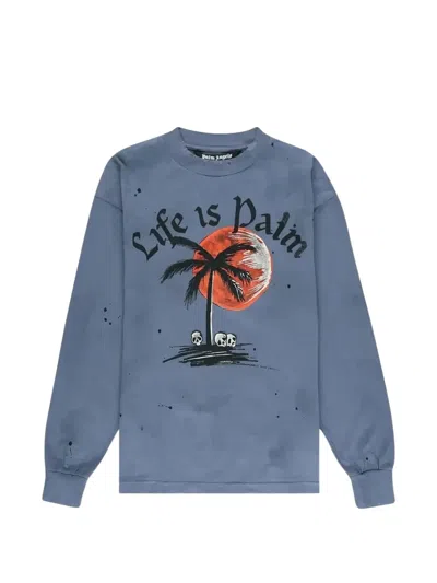 Palm Angels Gfraphic-print Garment-dyed Sweatshirt In Blue