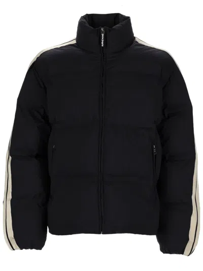 Palm Angels Logo Coat High Collar Side Pockets In Black
