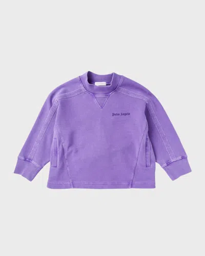 Palm Angels Kids' Logo-print Cotton Sweatshirt In Purple