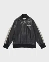 Palm Angels Girl's Faux Leather Logo-print Jacket In Black/off Whit