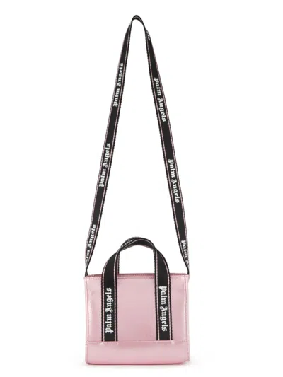 Palm Angels Girl's Shiny Logo-handle Tote Bag In Pink Black