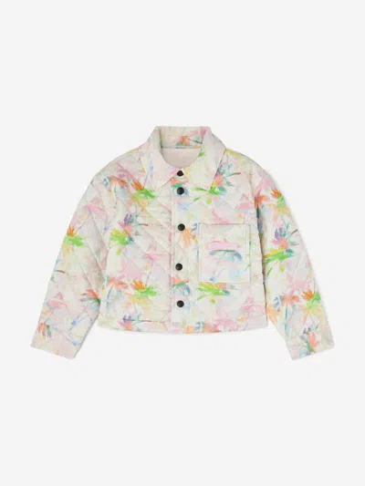 Palm Angels Kids' Girls Aop Palms Padded Jacket In Ivory