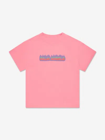 Palm Angels Kids' Girls Flames Regular T-shirt In Pink