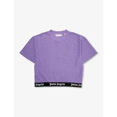 PALM ANGELS LOGO-HEM CROPPED STRETCH-WOVEN BLEND TOP 8-12 YEARS