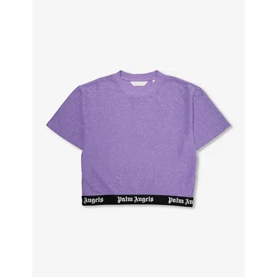 Palm Angels Kids' Logo Jersey Crop Top In Lilac Black