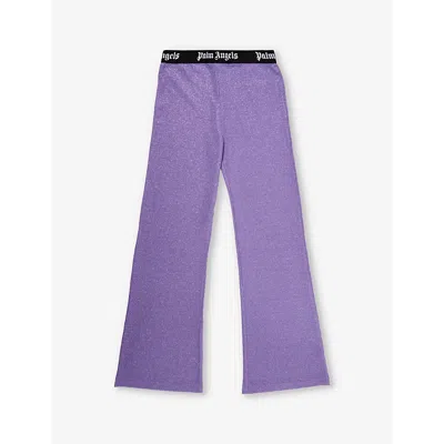PALM ANGELS PALM ANGELS GIRLS LILAC BLACK KIDS LOGO-WAISTBAND FLARED-LEG STRETCH-WOVEN BLEND TROUSERS 8-12 YEARS