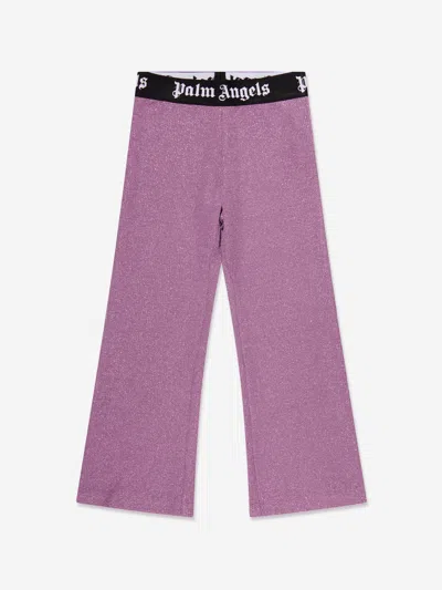 Palm Angels Kids' Girls Logo Band Flare Leggings In Purple