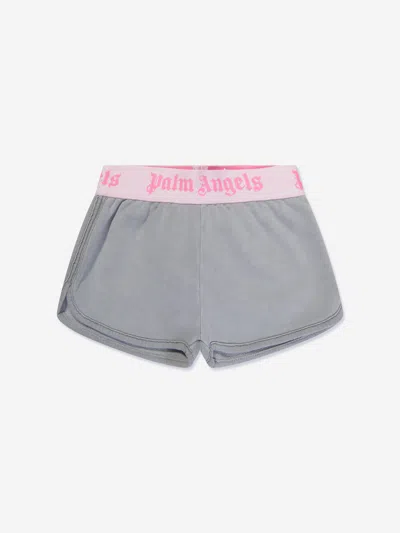 Palm Angels Kids' Dusty Logo Band Cotton Sweat Shorts In Grey