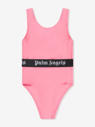 Palm Angels Kids' Logo Band Swimsuit In Pink