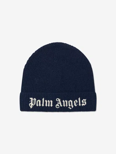Palm Angels Kids' Girls Logo Beanie Hat In Blue