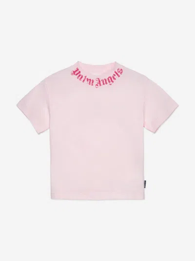 Palm Angels Babies'  Girls Neck Logo Brushed Regular T-shirt In Pink