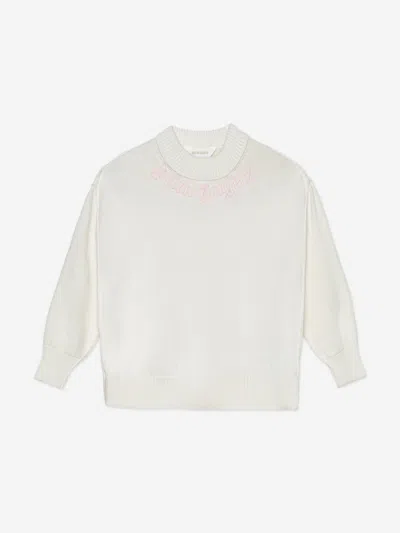 Palm Angels Kids'  Girls Neck Logo Knit Sweatshirt In White