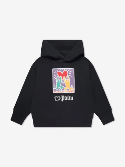Palm Angels Kids' Girls Pa X Keith Haring Holding Heart Hoodie In Black