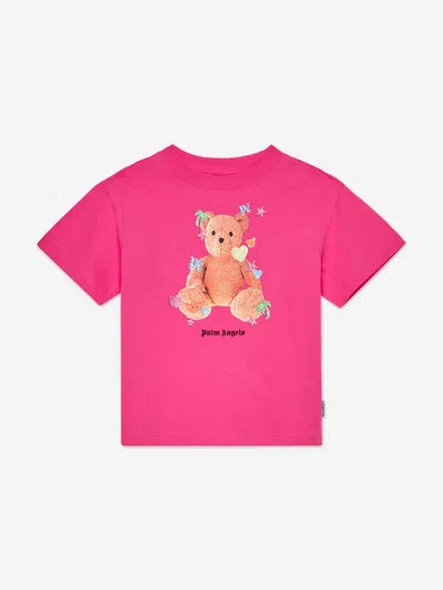 Palm Angels Babies'  Girls Stickers Bear Regular T-shirt In Pink