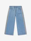 Palm Angels Girls Track Wide Leg Chambray Pants In Blue