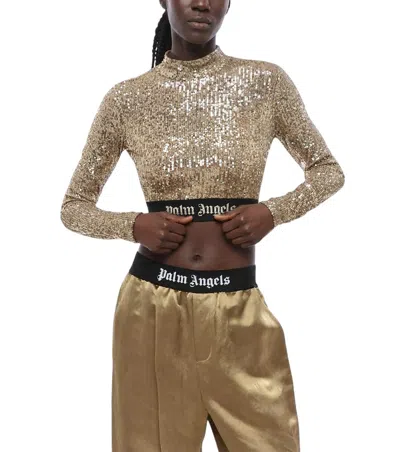 Palm Angels Gold Embellished Mock Collar Top