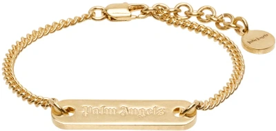 Palm Angels Gold Logo Plate Bracelet In Gold Black