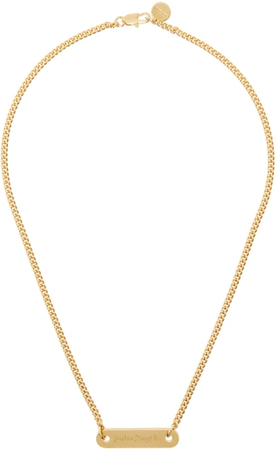 Palm Angels Gold Logo Plate Necklace In Gold Black