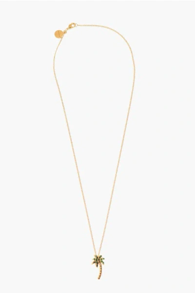 PALM ANGELS GOLDEN EFFECT BRASS NECKLACE WITH RHINESTONES EMBELLISHED PE