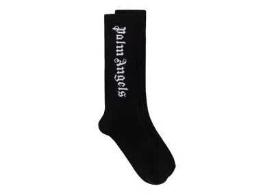 Pre-owned Palm Angels Gothic Intarsia Logo Socks In Black/white (ss22)