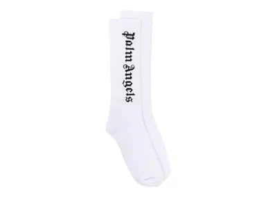 Pre-owned Palm Angels Gothic Intarsia Logo Socks In White/black (ss22)