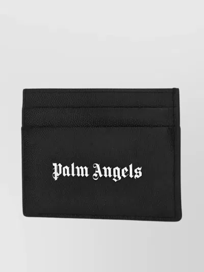 Palm Angels Gothic Leather Logo Cardholder With Tonal Stitching In Black