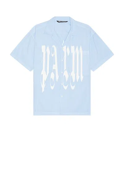 Palm Angels Gothic Logo Short Sleeve Shirt In Light Blue