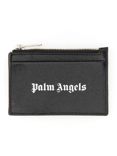 Palm Angels Gothic Logo-print Zipped Cardholder In Black